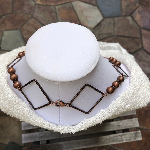 Stylish Square Link Necklace in Antique Copper - Picture 3 of 7